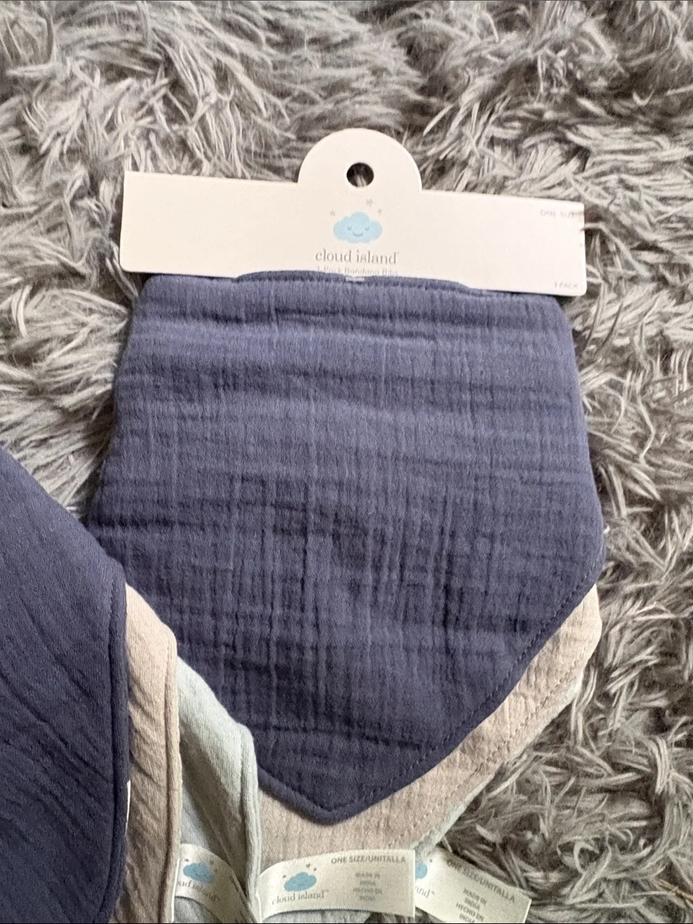 Cloud Island Navy & Gray Baby Bandana Bibs - 3 pack (2 sets = 6 bibs total)
